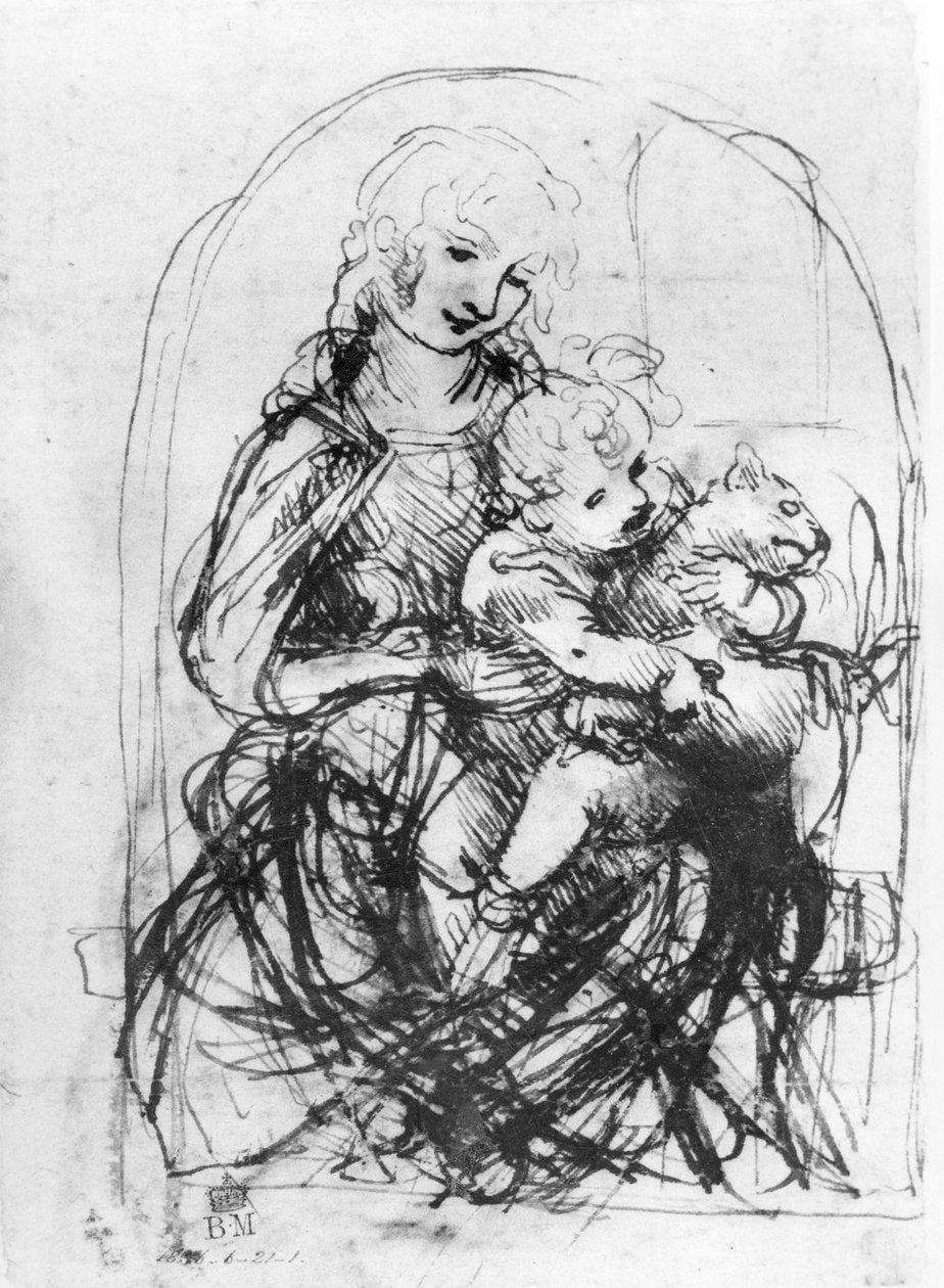 Studium Madonny z kotem, ok. 1478-80 (pióro i tusz, rysunek na papierze) autorstwa Leonardo da Vinci