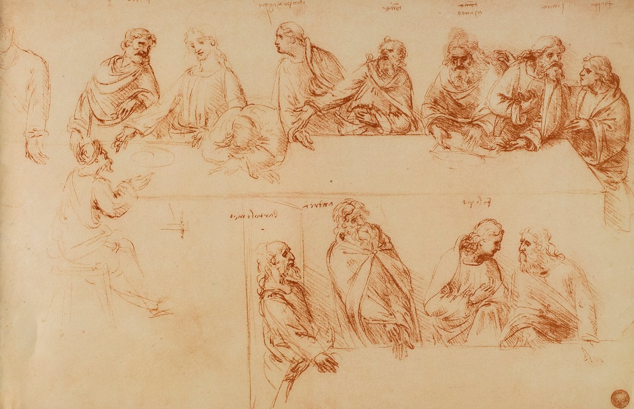 Studium na Ostatnią Wieczerzę: sangwiniczny rysunek Leonarda da Vinci. Gallerie dellAccademia, Wenecja autorstwa Leonardo da Vinci