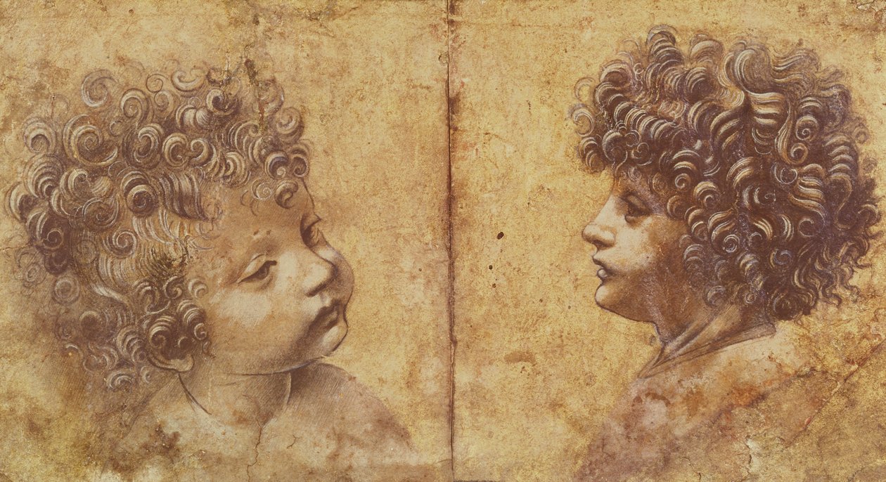 Studium głowy dziecka (czerwona kreda podwyższona bielą na papierze) autorstwa Leonardo da Vinci