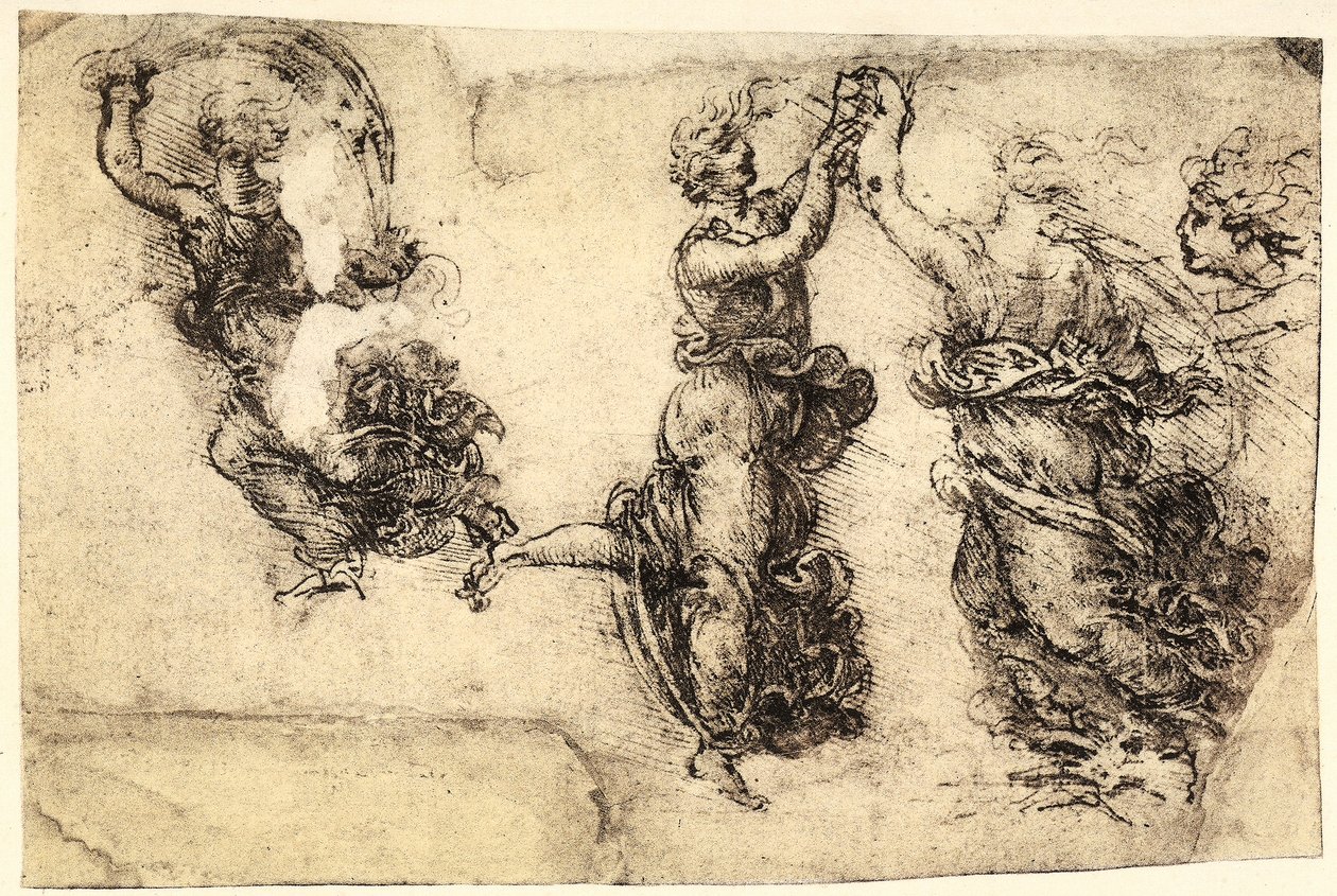Studium niektórych tańczących postaci kobiecych; rysunek piórkiem na papierze pożółkły Leonarda da Vinci i zachowany w Galerii Akademii w Wenecji. autorstwa Leonardo da Vinci