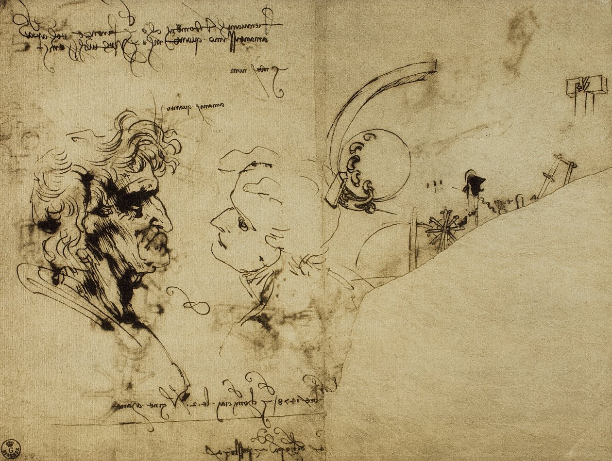 Studium różnych postaci i głowy starców; rysunek Leonarda da Vinci. Gabinet Rysunków i Grafiki, Galeria Uffizi, Florencja autorstwa Leonardo da Vinci