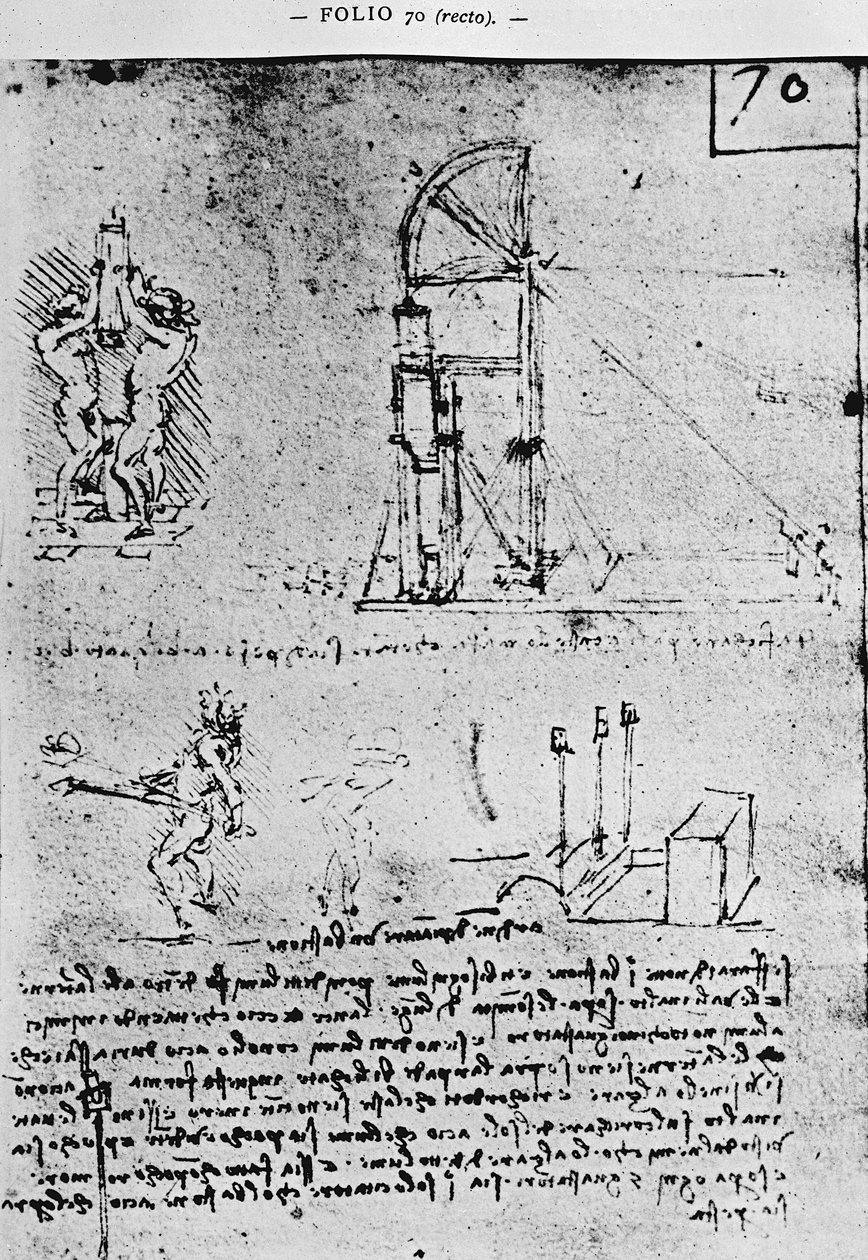 Sugestie dotyczące budowy bastionu w nocy, fol. 70r z rękopisu B z Paryża, 1488-90 autorstwa Leonardo da Vinci