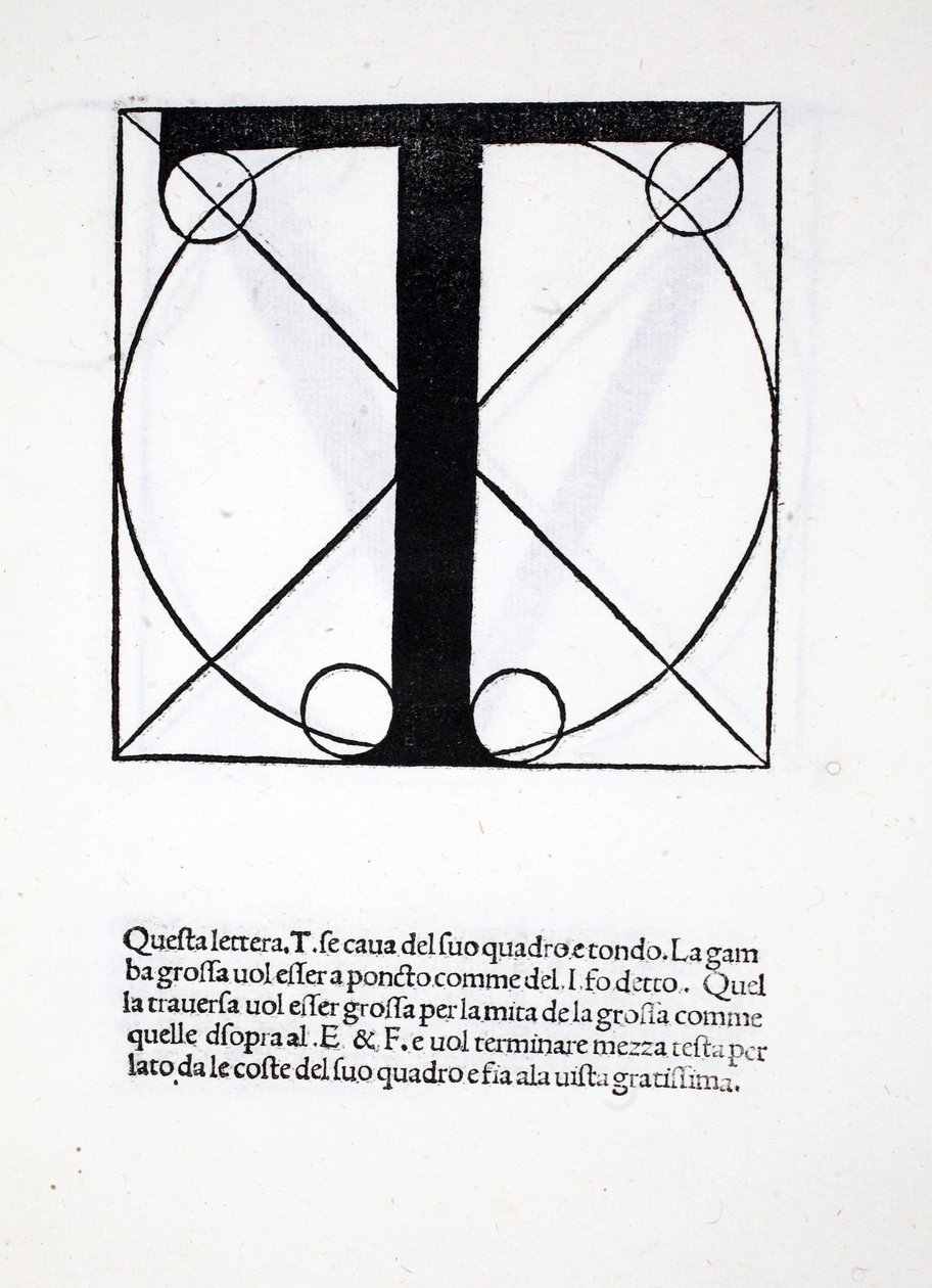 T, ilustracja z „Divina Proportione” Luca Pacioli (ok. 1445-1517), pierwotnie wyd. Wenecja, 1509 autorstwa Leonardo da Vinci