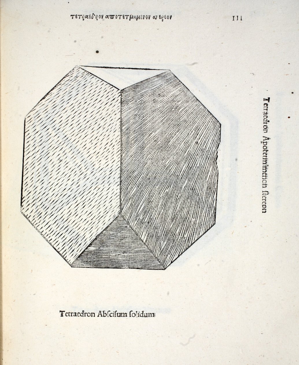 Tetraedron odcięty od bryły, ilustracja z „Boskiej proporcji” Luca Pacioli (ok. 1445-1517), pierwotnie wyd. Wenecja, 1509 autorstwa Leonardo da Vinci
