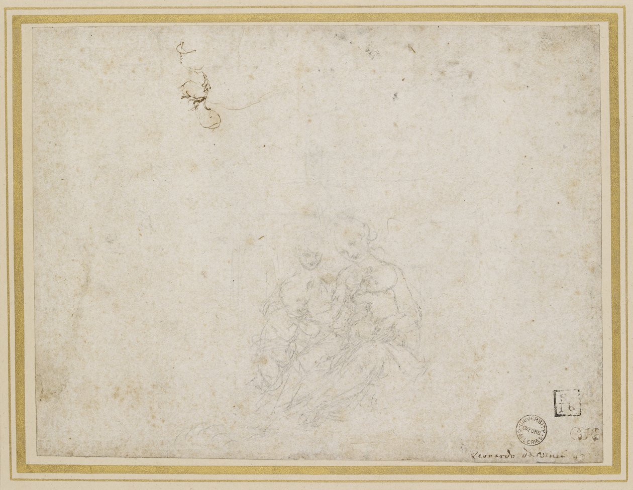 Matka Boska z Dzieciątkiem Adorowana (punkt ołowiany nad wgłębieniami rysika na papierze białym) autorstwa Leonardo da Vinci