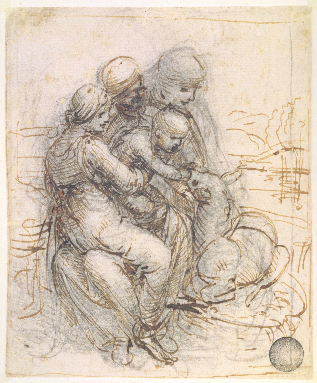 Dziewica z Dzieciątkiem ze św. Anną, ok. 1501-10 (pióro i atrament na papierze) autorstwa Leonardo da Vinci