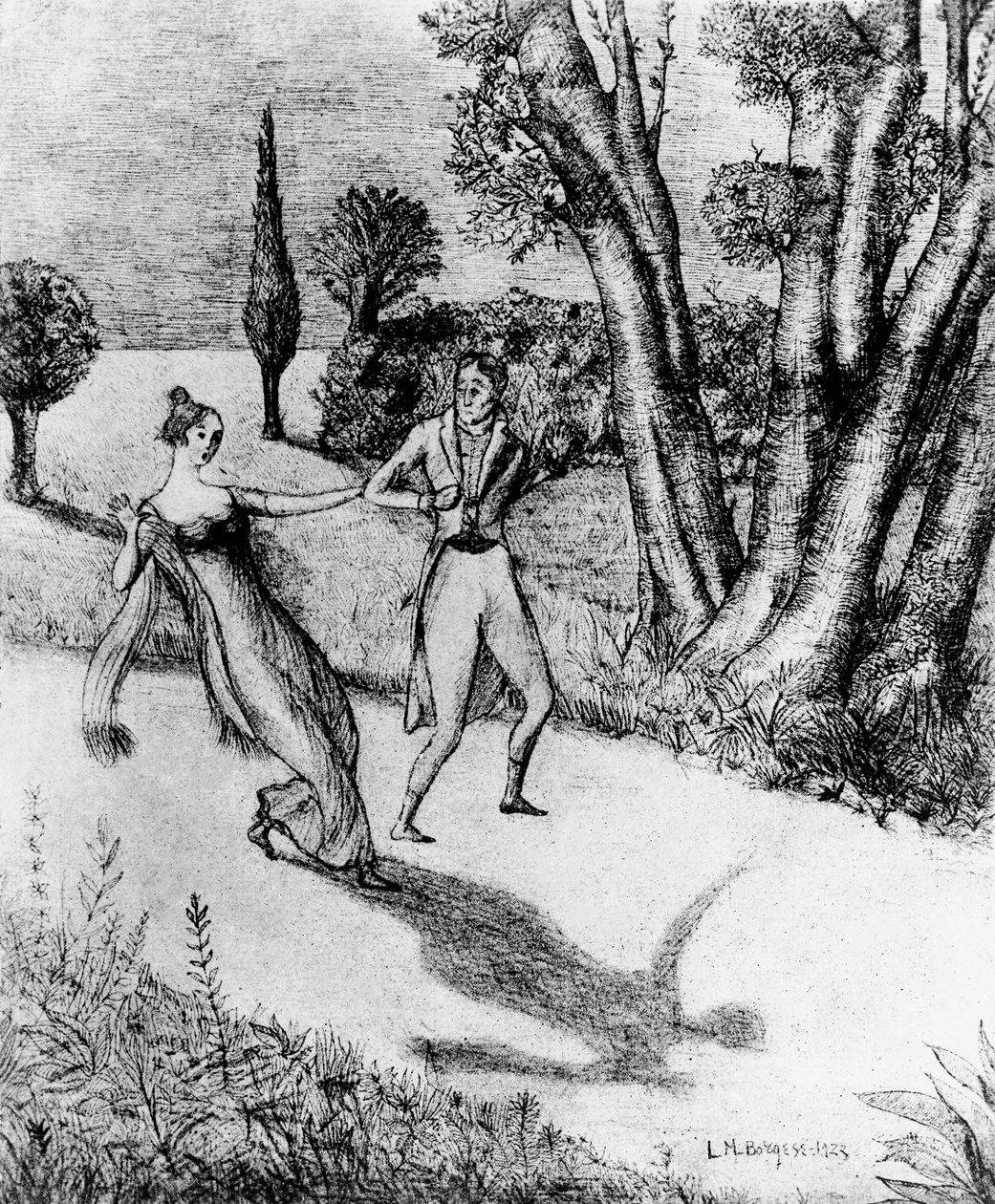 Peter, przerażający Shadow less man, ilustracja do Cudownej historii Petera Schlemihla, noweli Adalberta von Chamisso (1781-1838), litografia według obrazu Leonarda Borgese (1904-1986), opublikowana przez Modiano autorstwa Leonardo Borgese