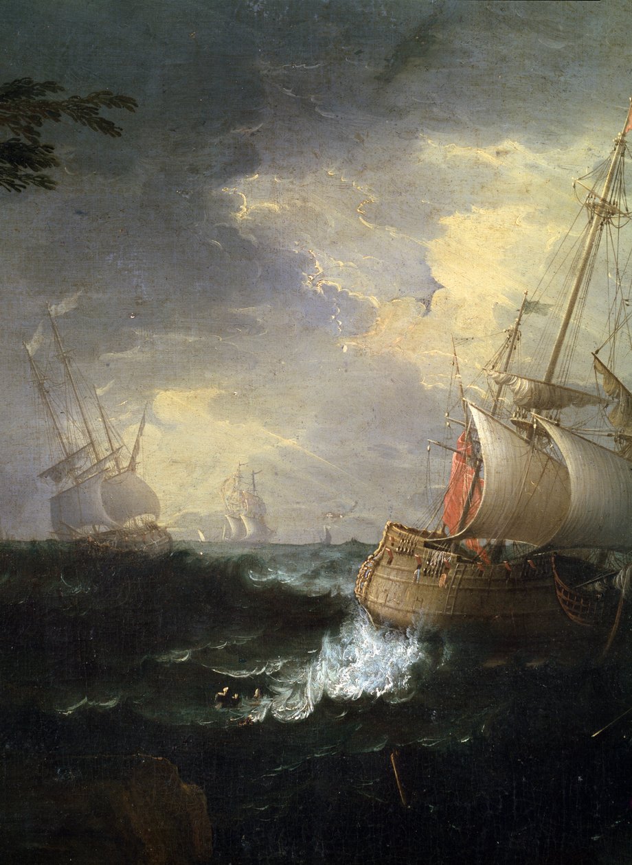 ""tempete en mer"" (Wzburzone morze) Szczegół. Peinture de Leonardo Coccorante (1680-1750) 18eme siecle Musee des Beaux Arts de Mikalojus Konstantinas Ciurlionis, Kowno, Litwa autorstwa Leonardo Coccorante