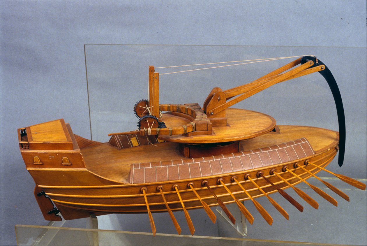 Escorpio, łódź z eperonem. Model z rysunku Leonarda da Vinci (Leonardo da Vinci). Muzeum Nauki i Techniki, Mediolan. autorstwa Leonardo da (after) Vinci