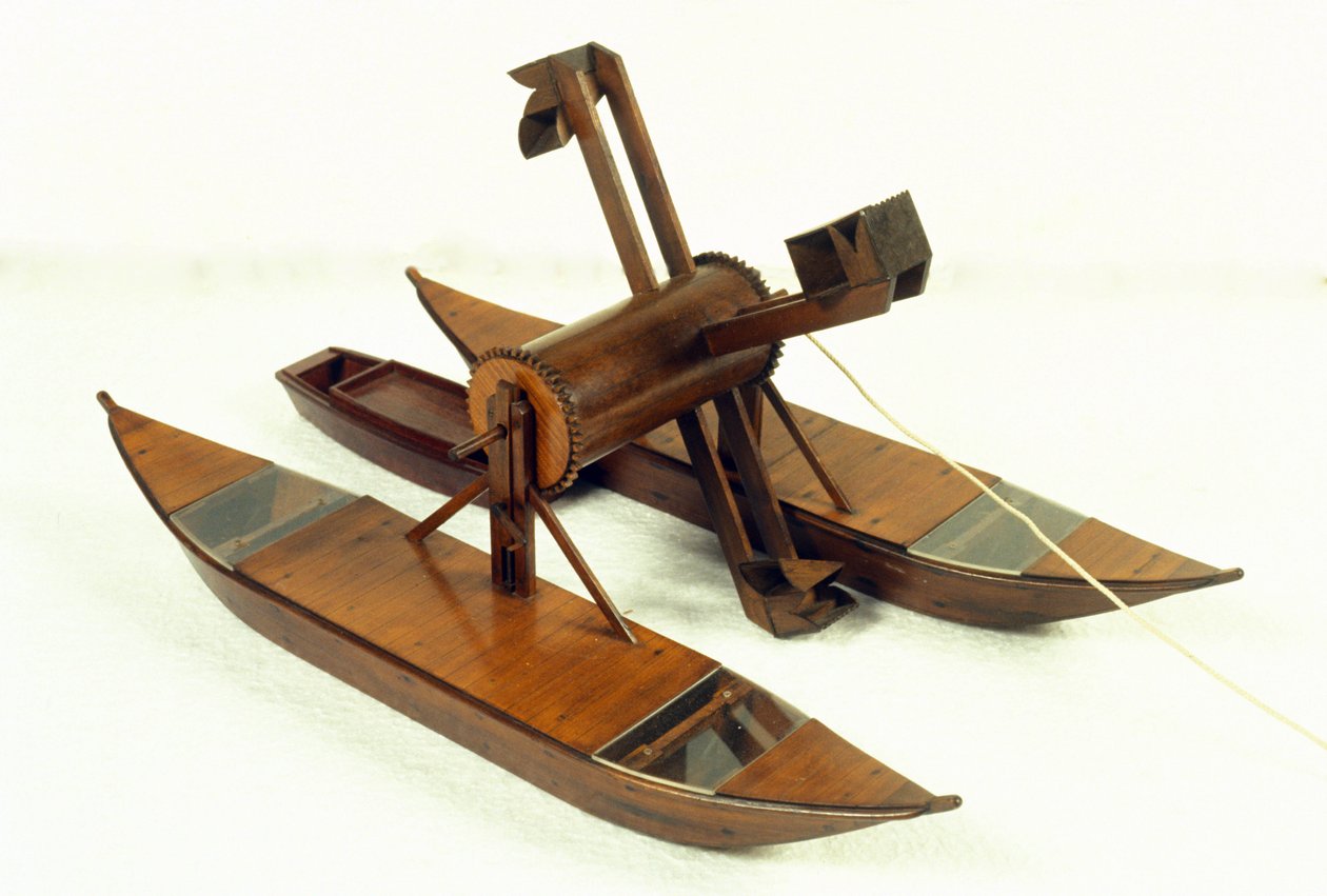 Pogłębiarka lagunowa, model według rysunku Leonarda de Vinci (Leonardo da Vinci) (1452 - 1519). Muzeum Nauki i Techniki, Mediolan. autorstwa Leonardo da (after) Vinci