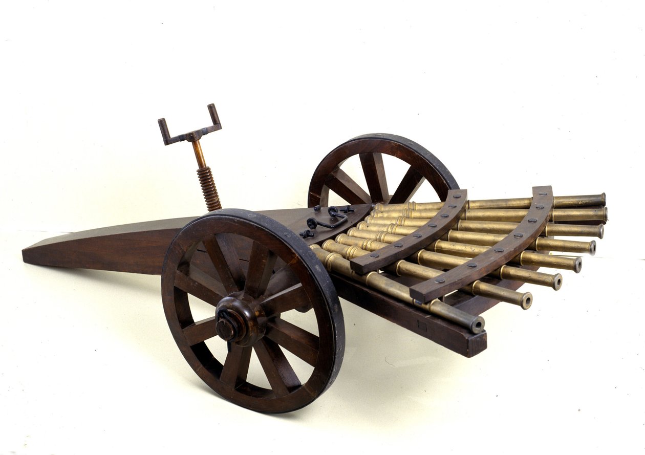 Działo wielotrzonowe. Model z rysunku Leonarda da Vinci (Leonardo da Vinci). Muzeum Nauki i Techniki, Mediolan. autorstwa Leonardo da (after) Vinci