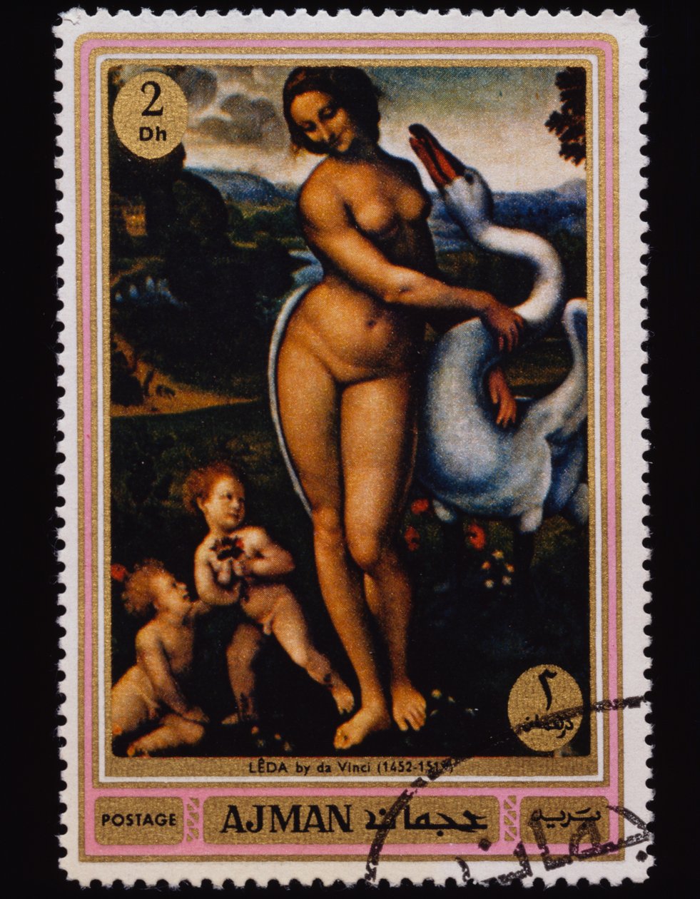 Znaczek pocztowy Seria słynnych obrazów (Aktów) autorstwa Leonardo da (after) Vinci