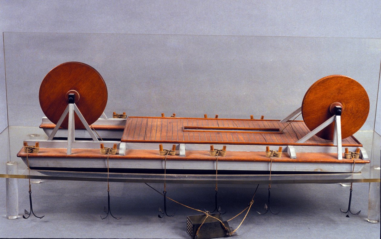Pogłębiarka rzeczna, model Leonarda de Vinci (Leonardo da Vinci) (1452 - 1519). Muzeum Nauki i Techniki, Mediolan. autorstwa Leonardo da (after) Vinci