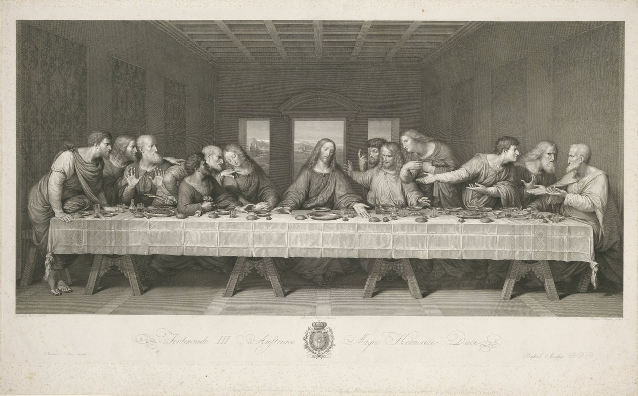 Ostatnia Wieczerza, rys. Teodoro Matteini, sztych. Raphael Morghen (rycina) autorstwa Leonardo da (after) Vinci