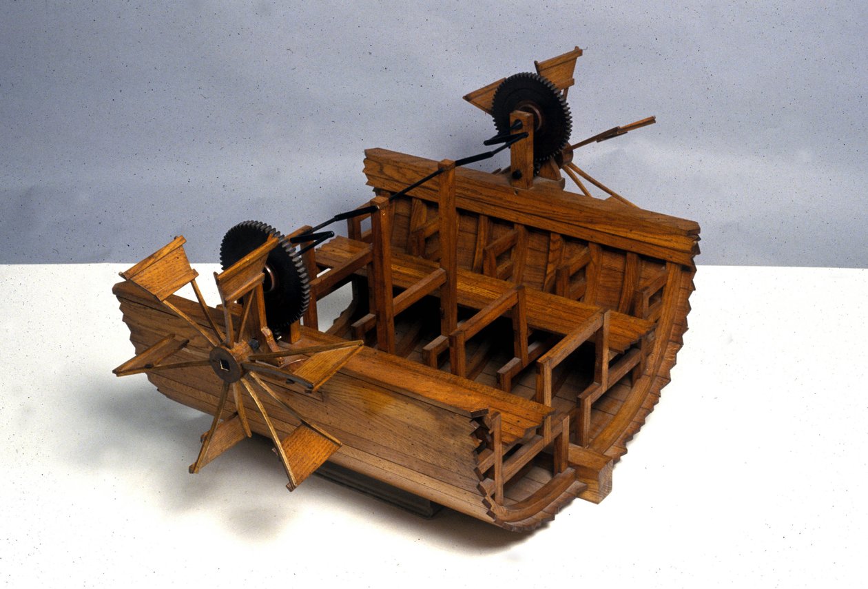 Łódź z napędem kołowym. Model z rysunku Leonarda da Vinci (Leonardo da Vinci). Muzeum Nauki i Techniki, Mediolan. autorstwa Leonardo da (after) Vinci
