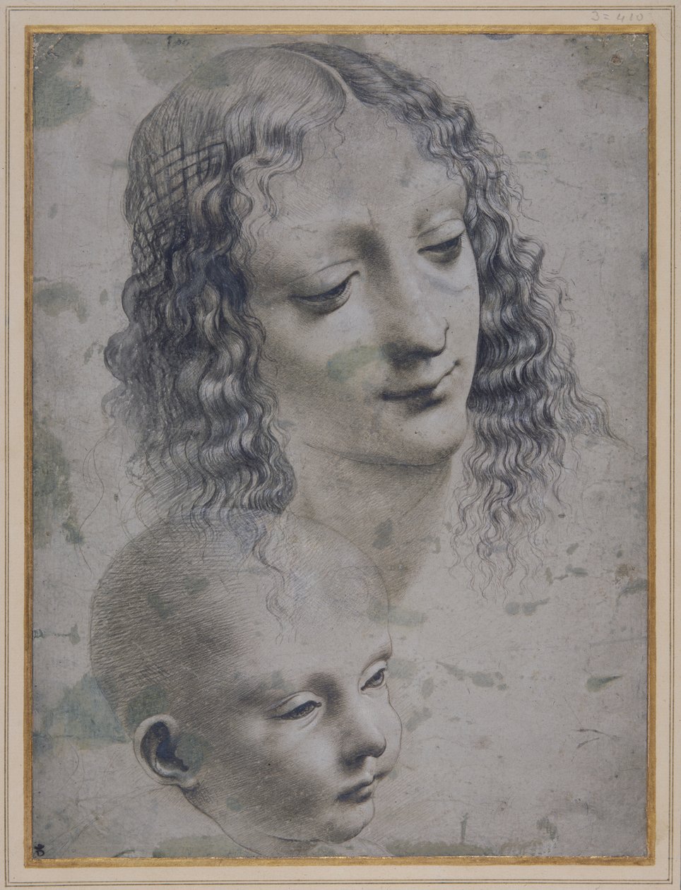 Głowa kobiety i głowa dziecka (metalowy punkt na szarym przygotowanym papierze) autorstwa Leonardo da (follower of) Vinci