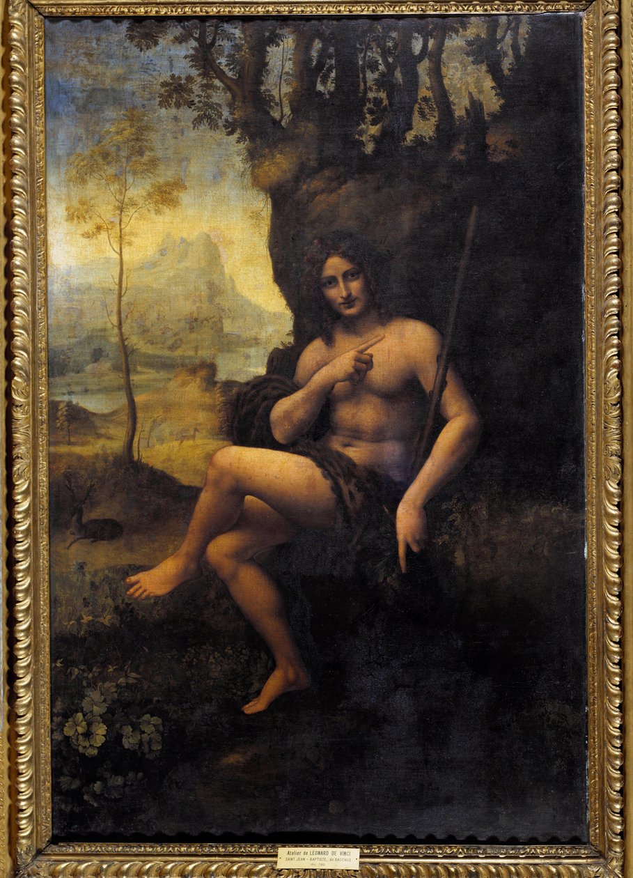 Obraz Bachusa z warsztatu Leonarda de Vinci (Leonardo) (1452-1519) autorstwa Leonardo da (studio of) Vinci
