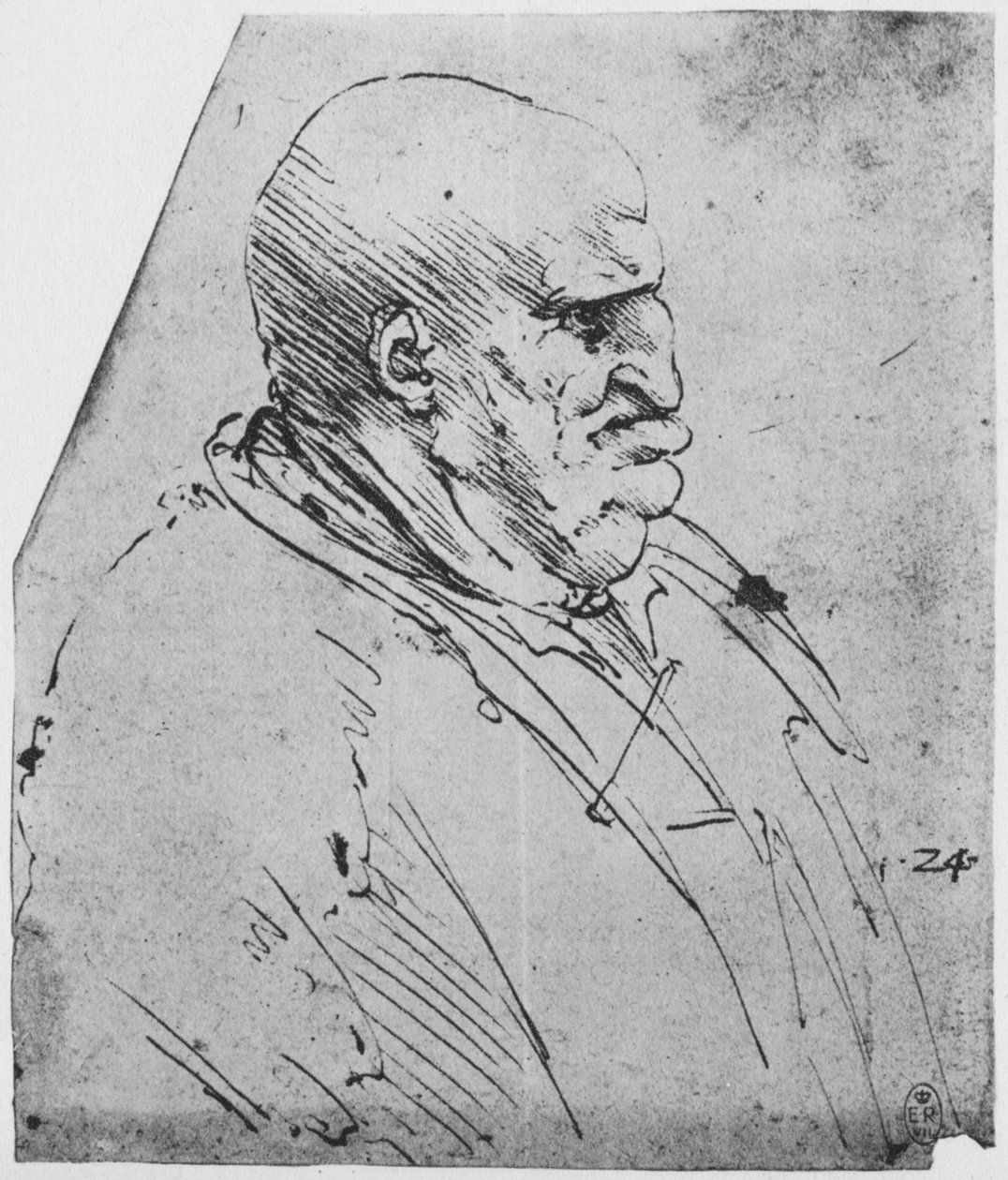 Groteskowy profil człowieka po prawej, ok. 1480 1945 r autorstwa Leonardo da Vinci