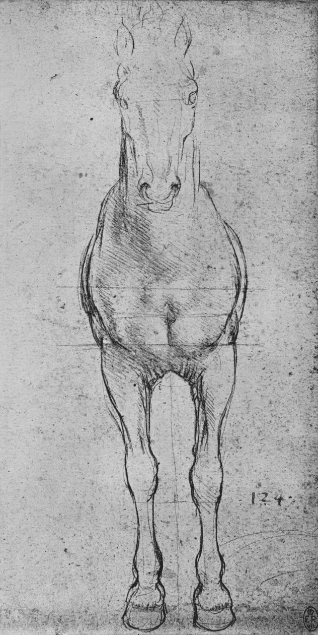 Koń widziany z przodu, ok. 1480 1945 r. autorstwa Leonardo da Vinci