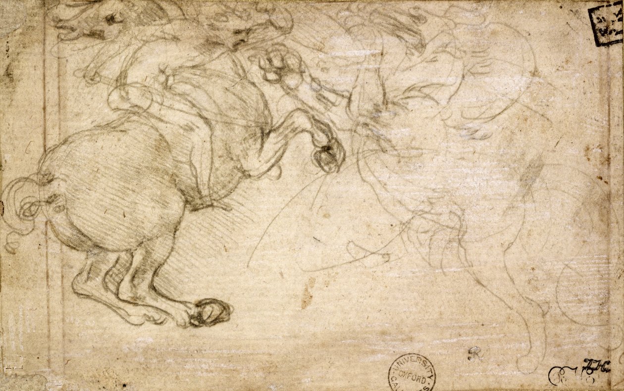 Jeździec w walce z gryfem, XVI w. (silverpoint na papierze) autorstwa Leonardo da Vinci