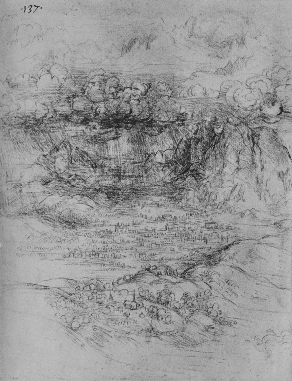 Burza nad doliną alpejską, ok. 1480 1945 autorstwa Leonardo da Vinci
