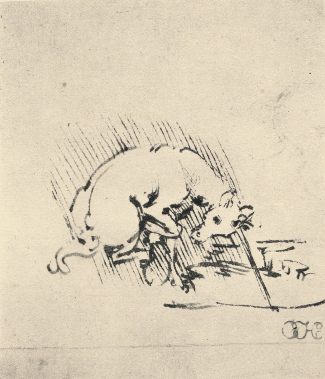 Jednorożec zanurzający róg w wodzie, ok. 1480 1945 autorstwa Leonardo da Vinci