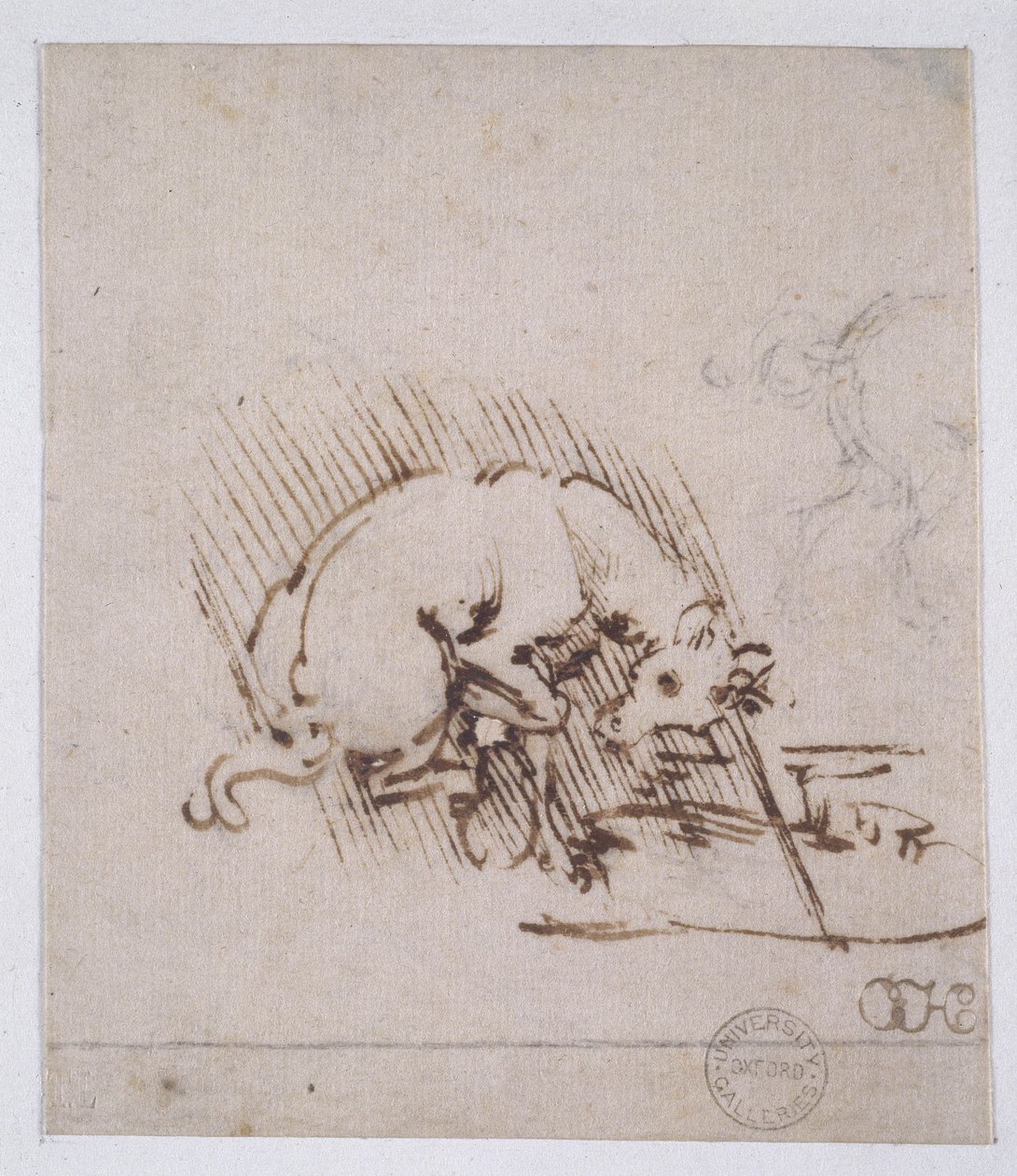 Jednorożec zanurzający róg w kałuży wody, ok.1481 (pióro, atrament i metalowy czubek na papierze) autorstwa Leonardo da Vinci