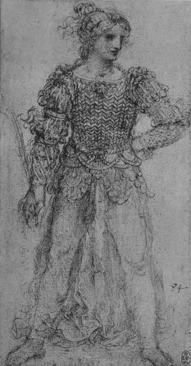 Kobieta ubrana w gorset z przeplecionych wstążek, ok. 1480 1945 r autorstwa Leonardo da Vinci
