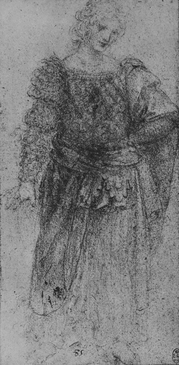 Kobieta z plecionym gorsetem i płaszczem na lewym ramieniu, ok. 1480 1945 autorstwa Leonardo da Vinci