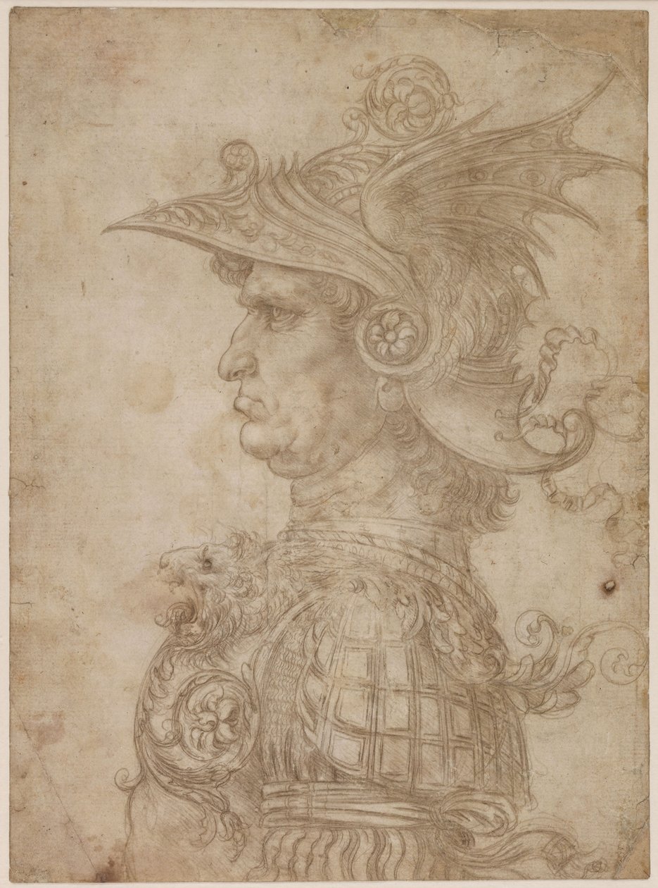 Popiersie wojownika z profilu po lewej, 1475-1480. autorstwa Leonardo da Vinci