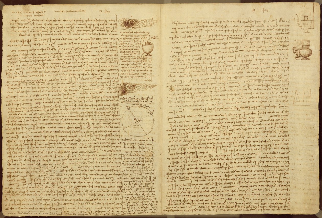 Strona z Codex Leicester, 1508-12 (tusz sepiowy na papierze lnianym) autorstwa Leonardo da Vinci