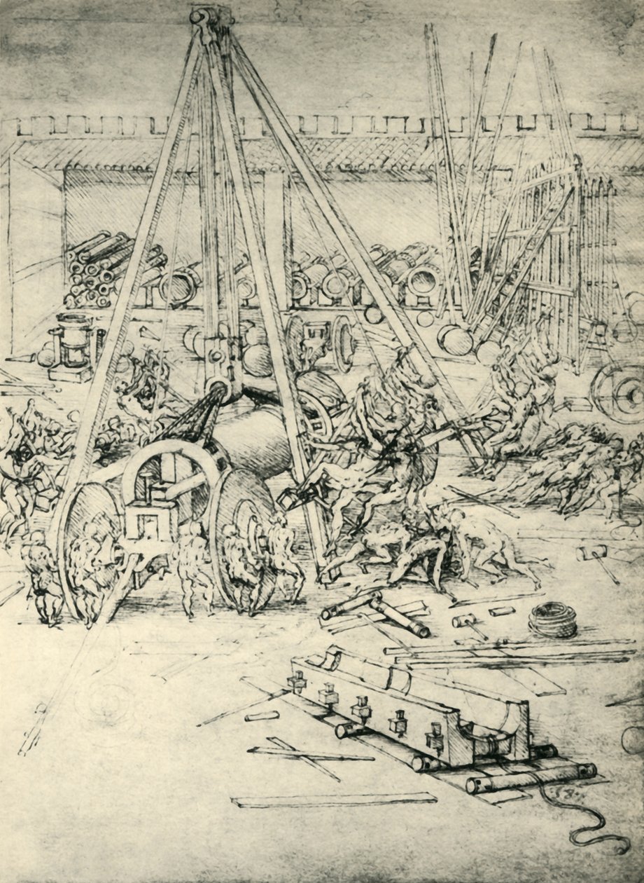 Scena w arsenale, ok. 1485-1490, 1943. autorstwa Leonardo da Vinci