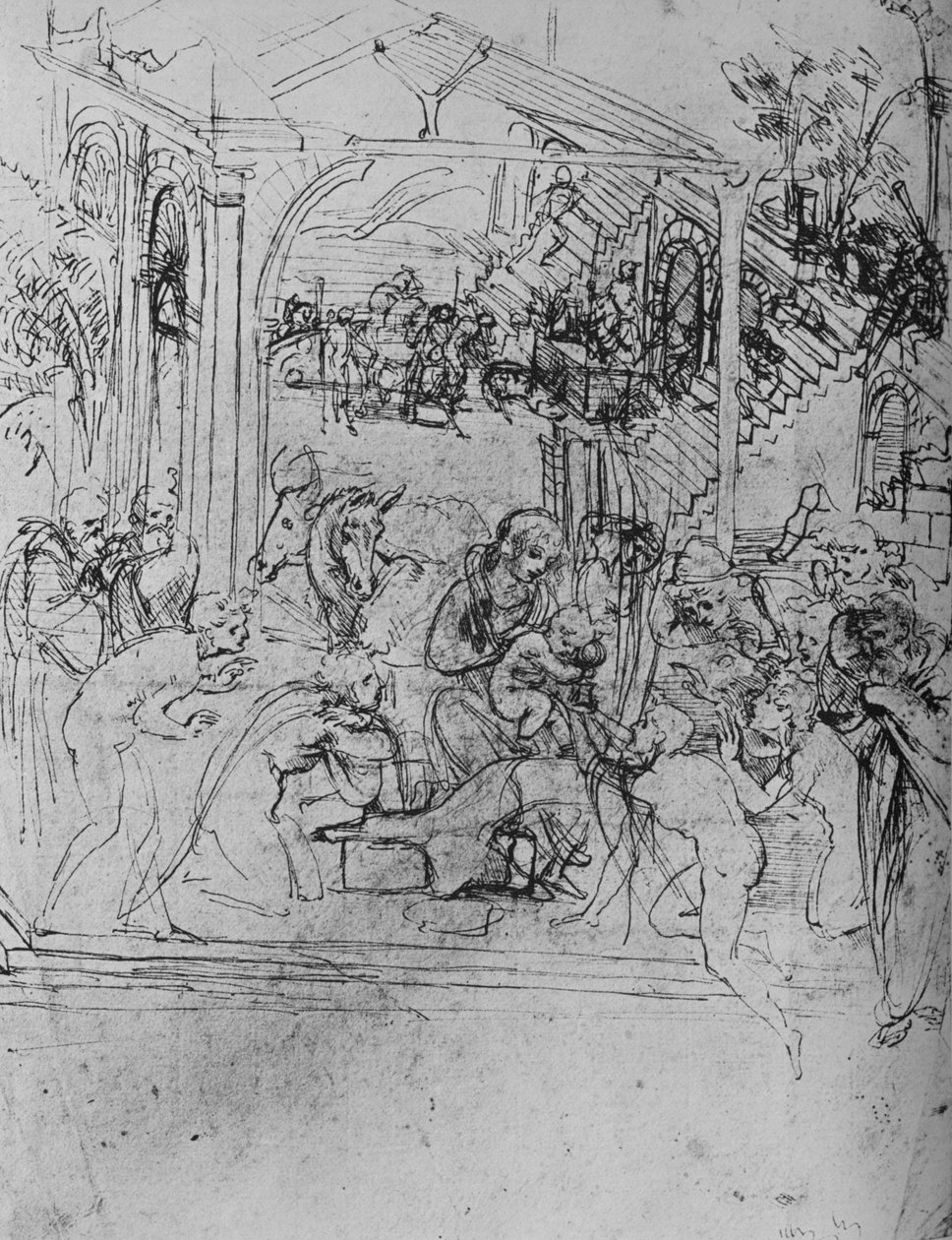 Adoracja Królów: Szkic kompozycji, 1478-1481 1945 autorstwa Leonardo da Vinci