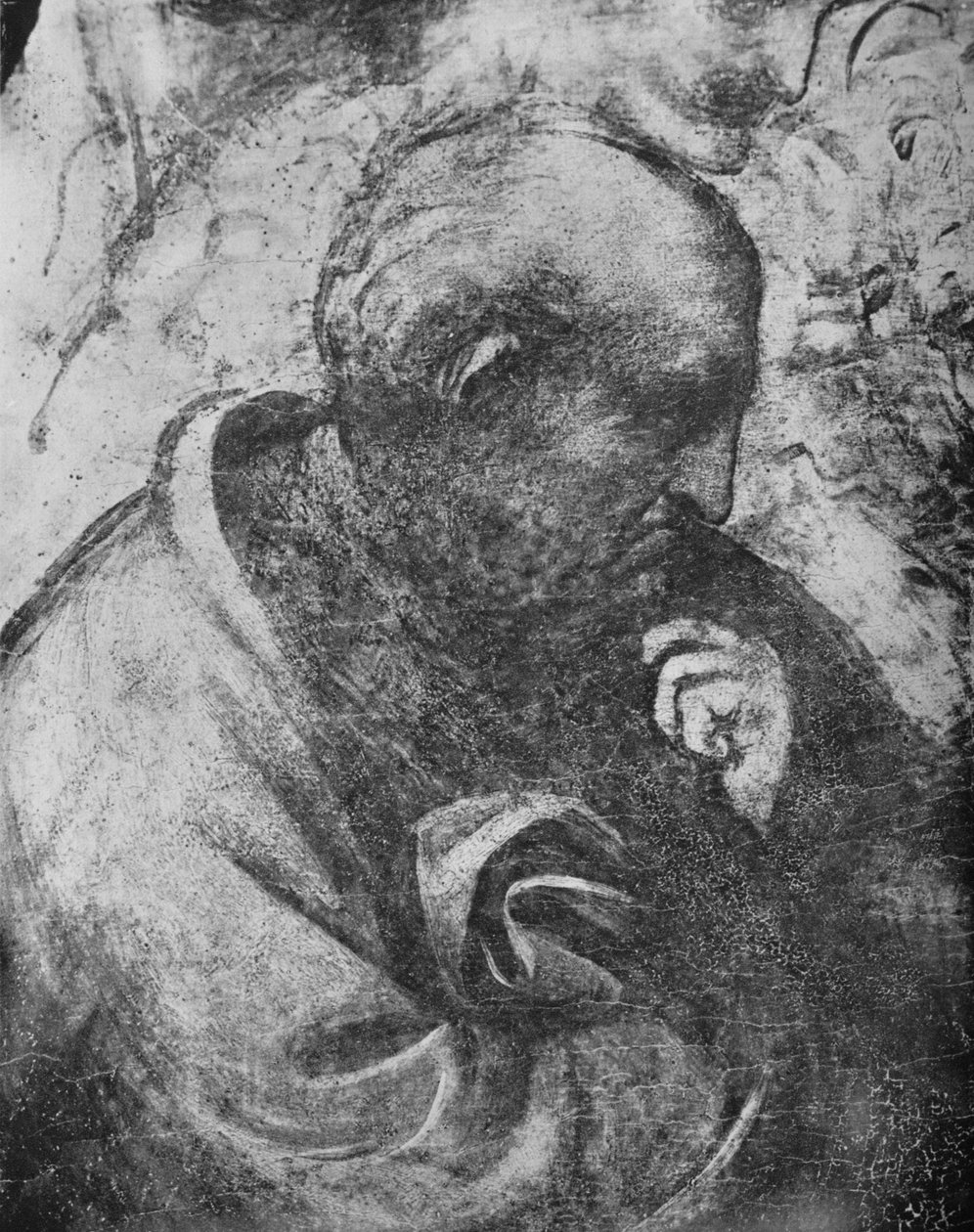 Adoracja Trzech Króli - Głowa filozofa po lewej, c1481 1945 autorstwa Leonardo da Vinci