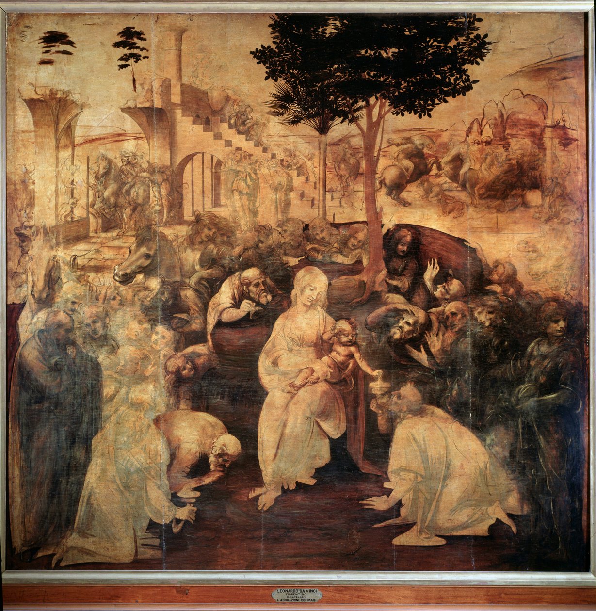 Pokłon Trzech Króli - olej na drewnie autorstwa Leonardo da Vinci