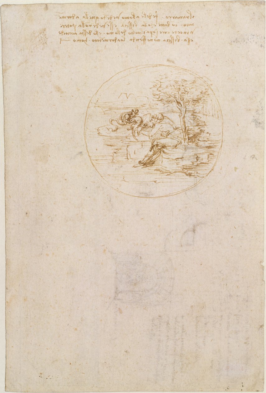 Alegoria wierności jaszczurki (strona przednia); Projekt scenografii (strona tylna) autorstwa Leonardo da Vinci