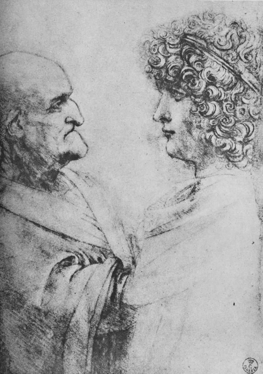 Starzec i młodzieniec naprzeciw siebie, ok. 1480 1945 autorstwa Leonardo da Vinci