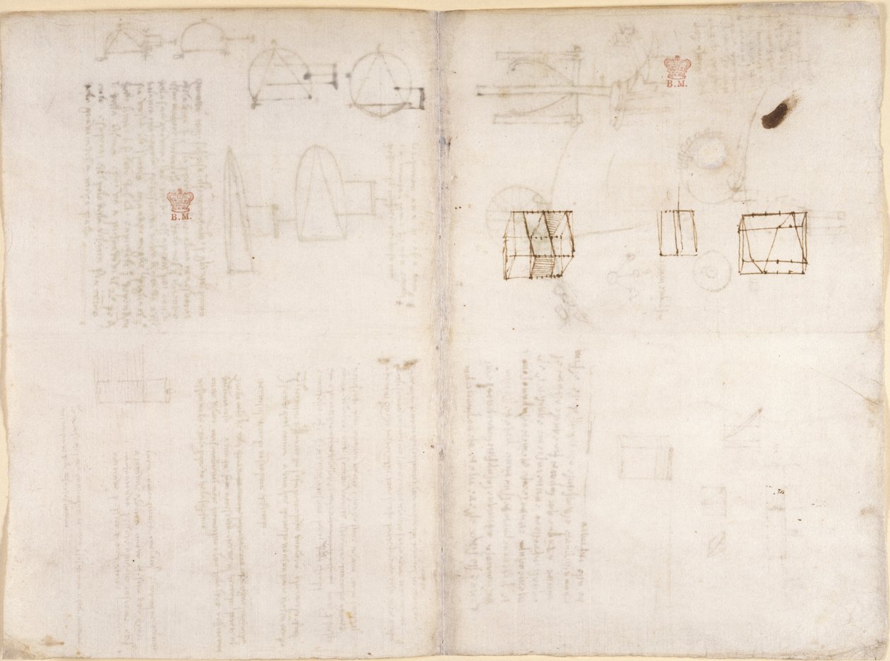 Arundel 263, f.130v, f.133 Pusta strona z diagramami, z „Codex Arundel” (pióro i atrament na papierze) autorstwa Leonardo da Vinci