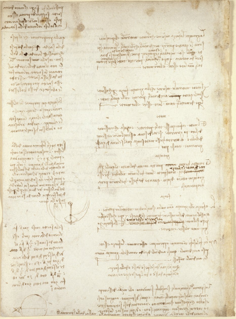 Arundel 263, f.151v, Notatki i przybliżone diagramy z „Codex Arundel” (pióro i atrament na papierze) autorstwa Leonardo da Vinci