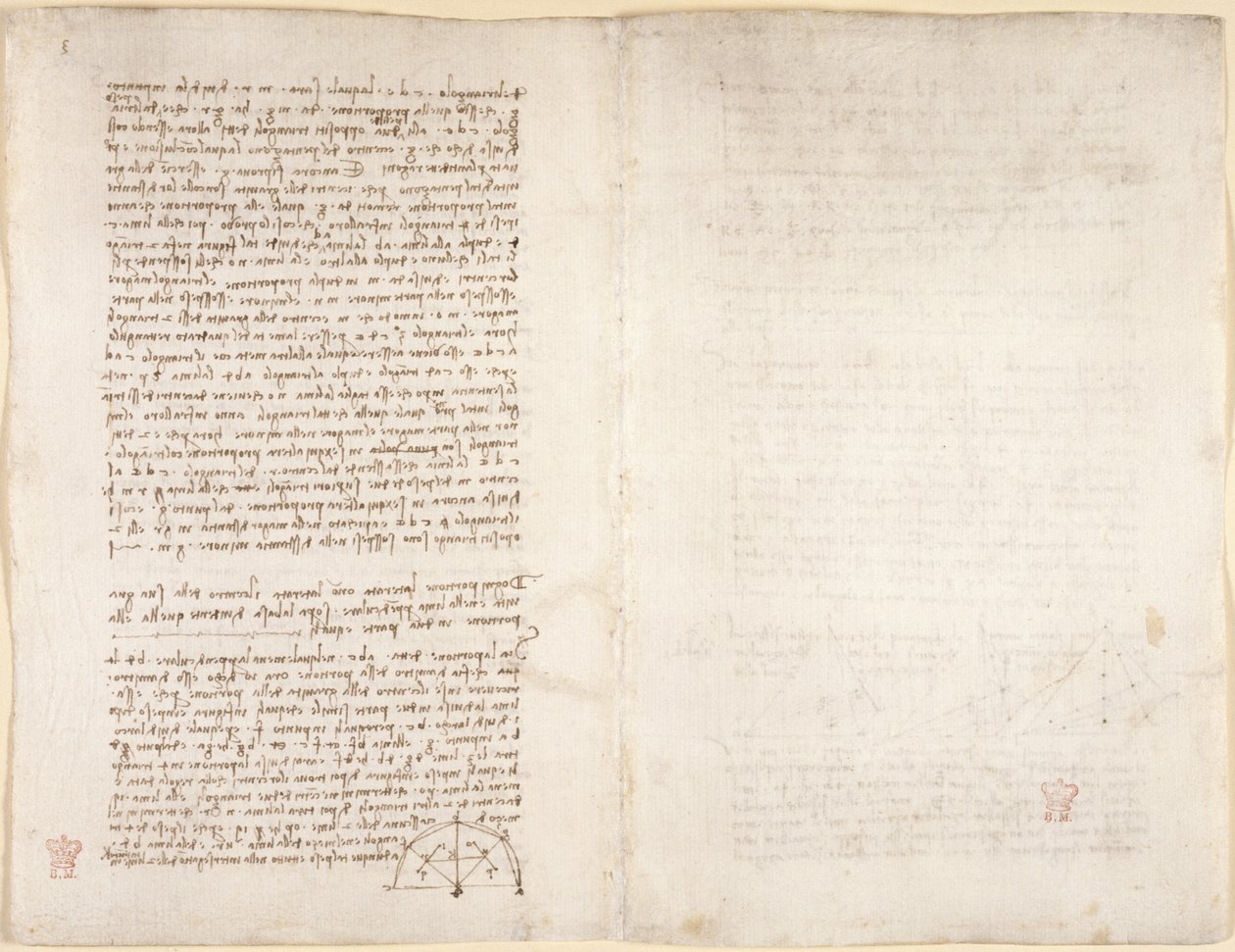 Arundel 263, f.215v, f.218 Notatki i diagram z „Codex Arundel” (pióro i atrament na papierze) autorstwa Leonardo da Vinci