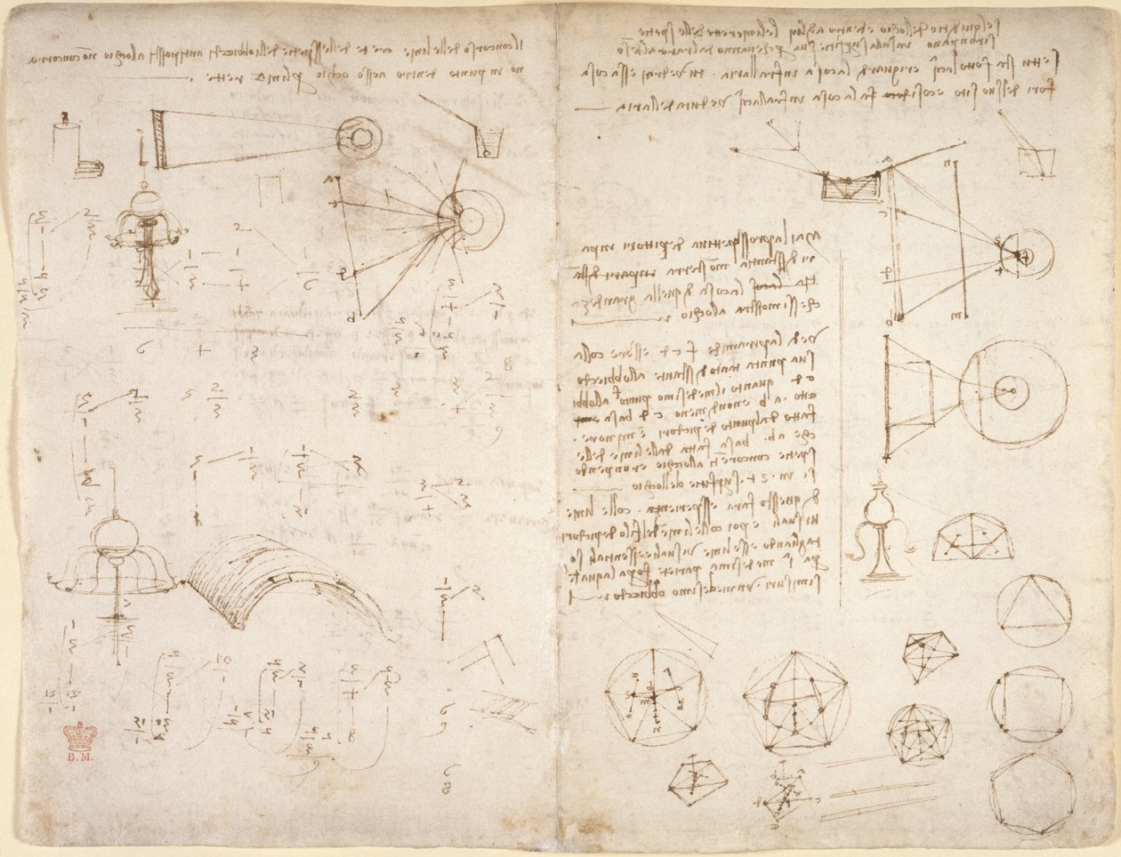 Arundel 263, f.221v, f.220 Notatki, diagramy i szkice z „Codex Arundel” (pióro i tusz na papierze) autorstwa Leonardo da Vinci