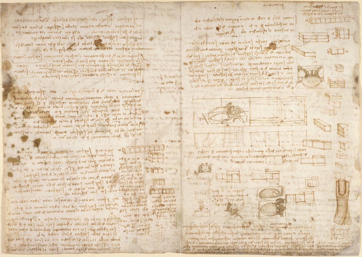 Arundel 263, f.223 Notatki, diagramy i szkice z „Codex Arundel” (pióro i atrament na papierze) autorstwa Leonardo da Vinci