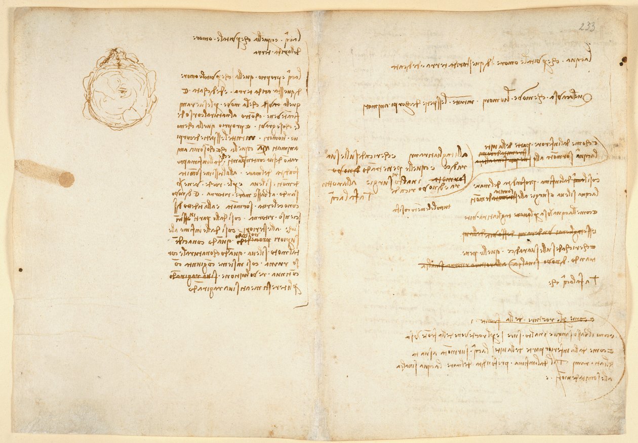 Arundel 263 f.236v, f.233 Uwagi o wodzie; szkic ilustrujący kulę ziemską z „Codex Arundel” (pióro i atrament na papierze) autorstwa Leonardo da Vinci
