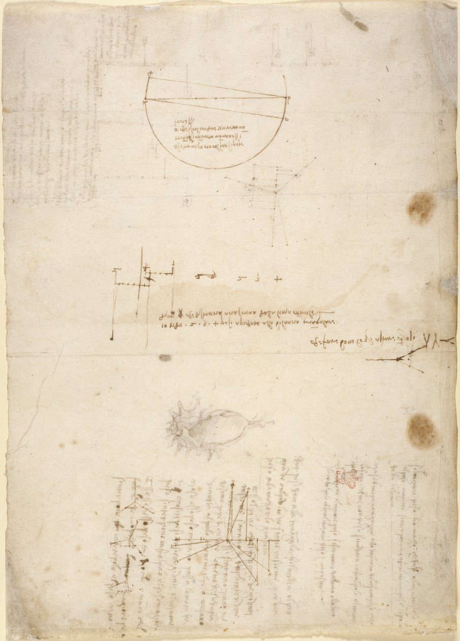 Arundel 263, f.33v Uwagi i diagramy dotyczące mechaniki, z „Codex Arundel” (pióro i atrament na papierze) autorstwa Leonardo da Vinci