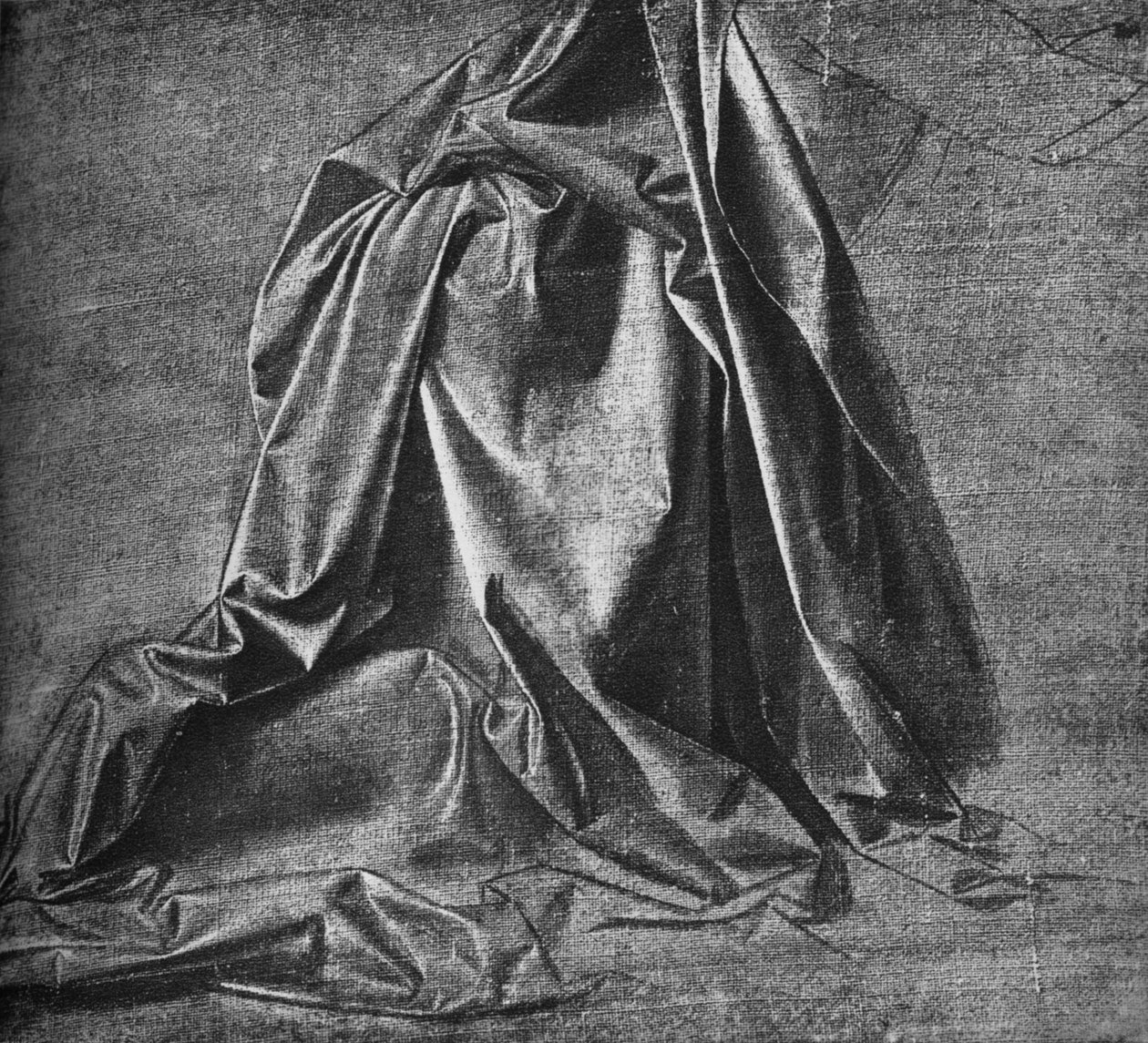 Odlew draperii do postaci klęczącej po prawej stronie, c1470 1945 autorstwa Leonardo da Vinci