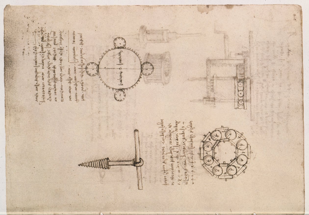 Codex Madrid I f.20, studia mechaniczne autorstwa Leonardo da Vinci