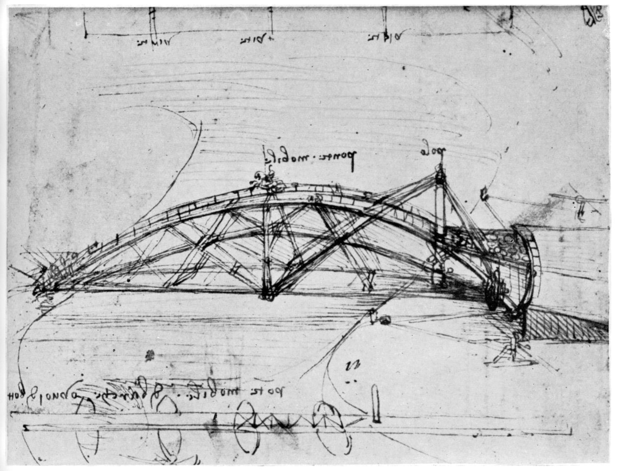Projekt parabolicznego mostu obrotowego, 1480-1490 1954. autorstwa Leonardo da Vinci