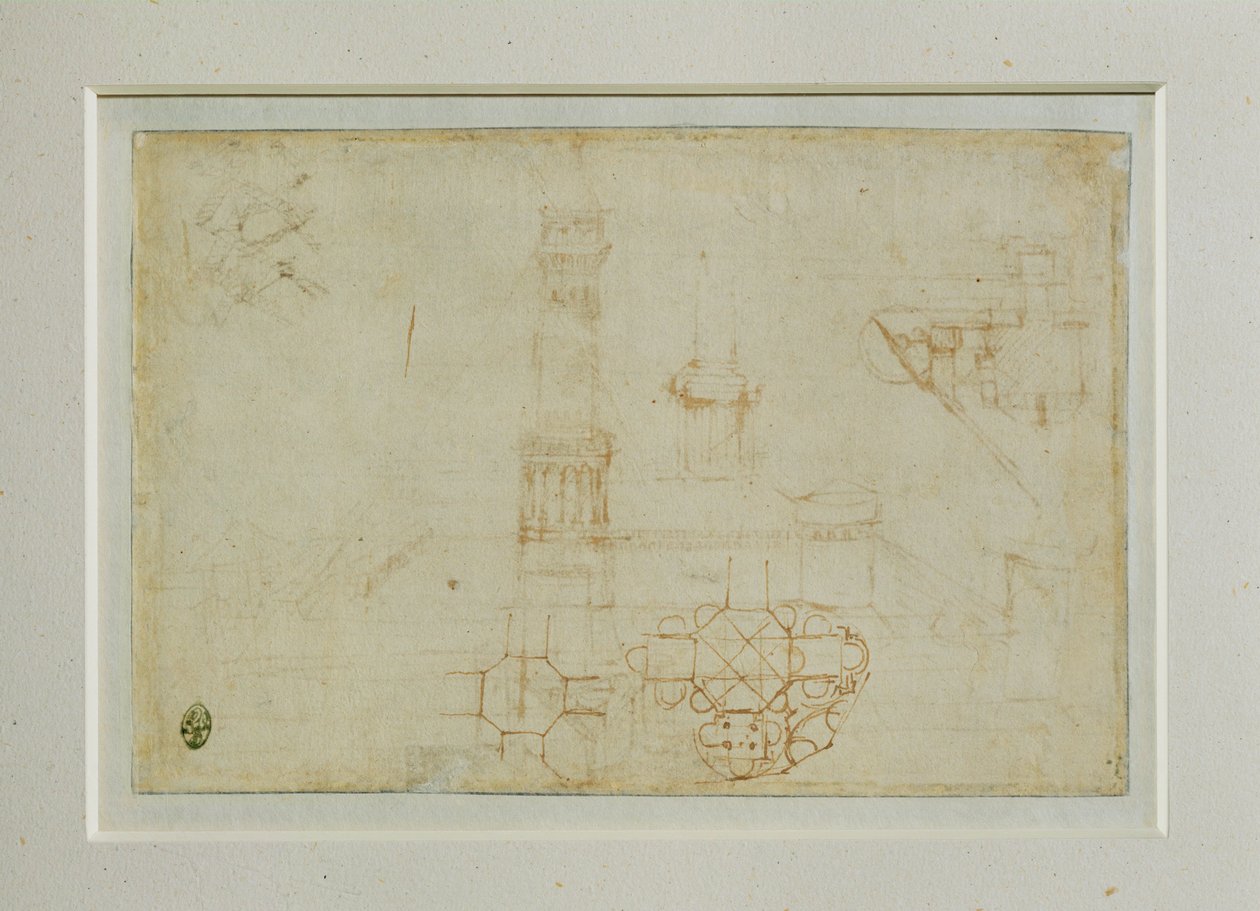 Dwa studia budynku z centralnym planem ... autorstwa Leonardo da Vinci