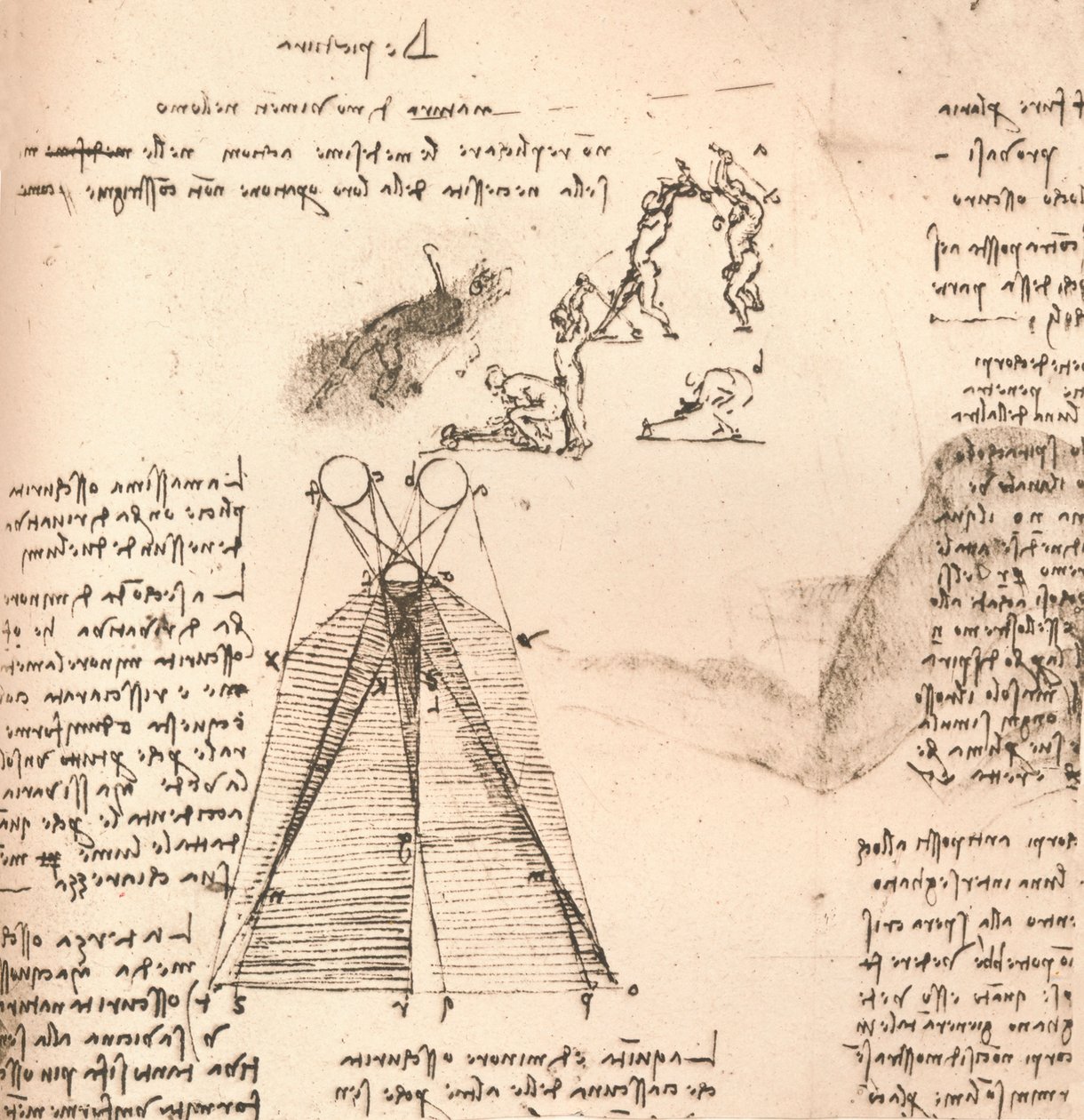Schemat ilustrujący teorię światła i cienia oraz szkice postaci, c1472-c1519 1883 autorstwa Leonardo da Vinci