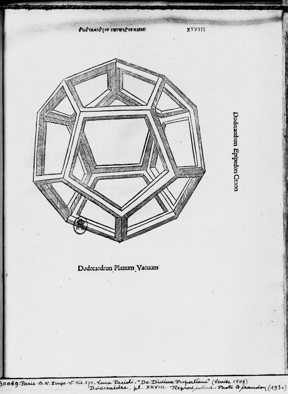 Dwunastościan, z „De Divina Proportione” Luca Pacioli, opublikowany 1509, Wenecja autorstwa Leonardo da Vinci